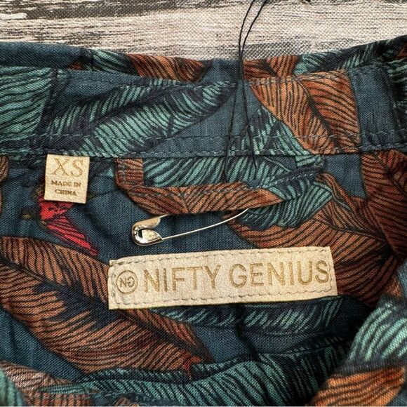 Nifty Genius Men's Casual Button Up Shirt XS Extra Small Teal Blue Green Orange - Picture 5 of 13